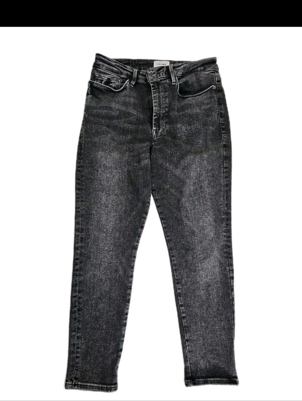 FRAME Le One Skinny Crop Jeans Size 2 Faded Black Grey Stretch Denim High-End De